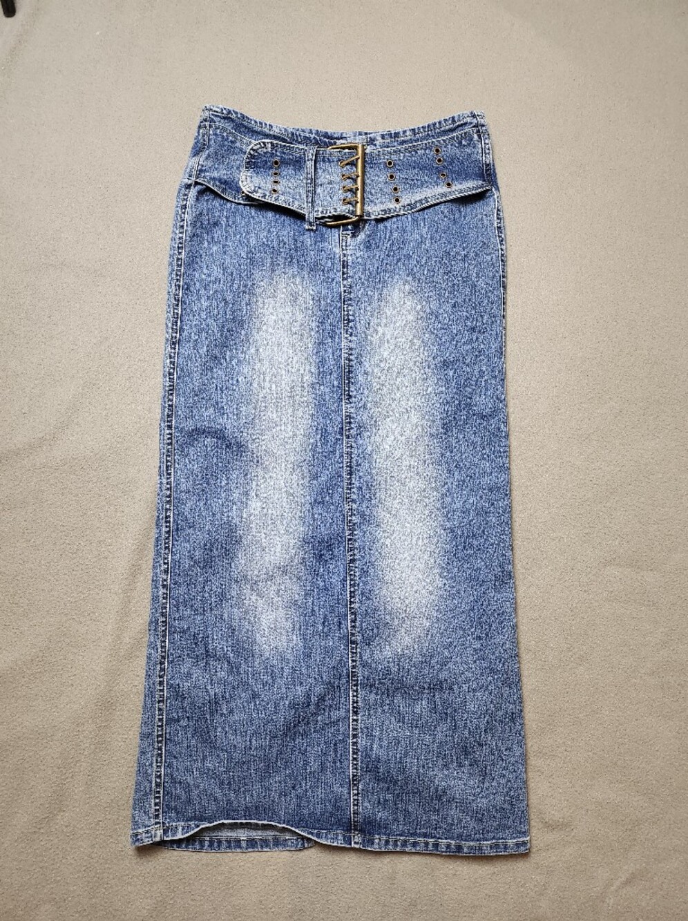 Vintage 90s - Wild Secret Denim Skirt Size Y2K Belted Long Blue Jean Skirt